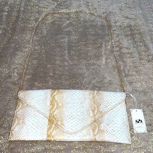 Vegan Shoulder Bag Gold Chain White Gold Tan Metallic